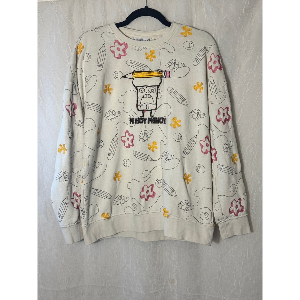 BoxLunch SpongeBob DoodleBob Sweatshirt Medium Cream Excellent Me Hoy Minoy